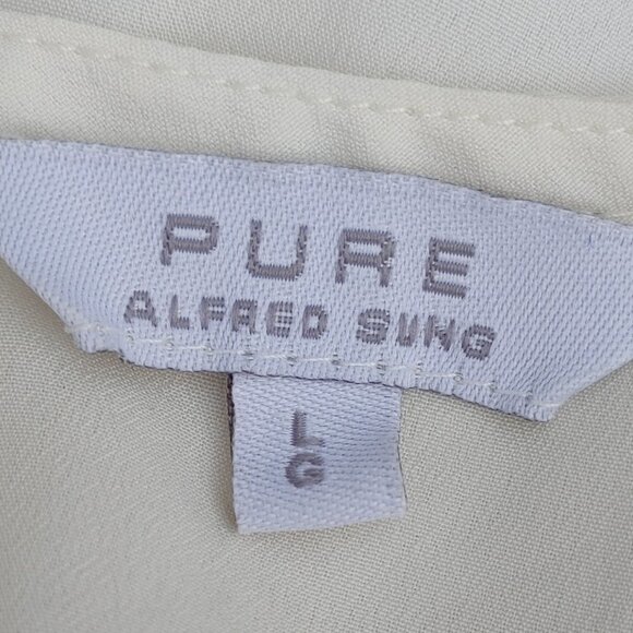 PURE Alfred Sung Front Pleated Blouse Size Large Zipper Back - Picture 2 of 3